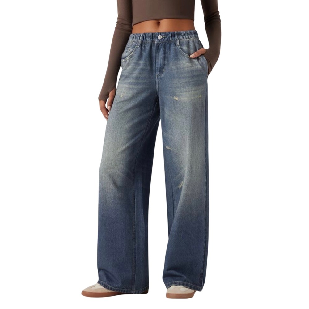 Halara Mid Rise Denim Print French Terry Casual Sweatpants Jeans with Pockets XS